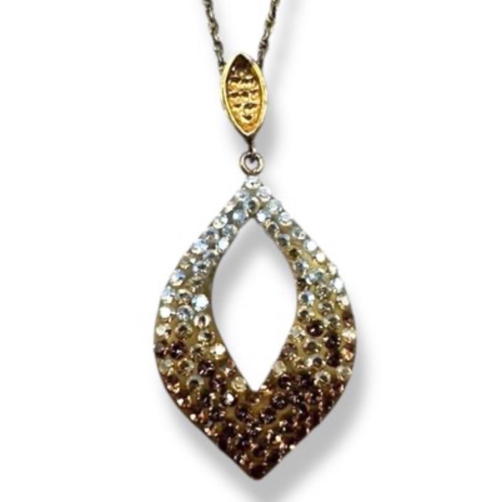 Chocolate Ombré Rhinestones Teardrop Shaped Vermeil Pendant Necklace | EUC